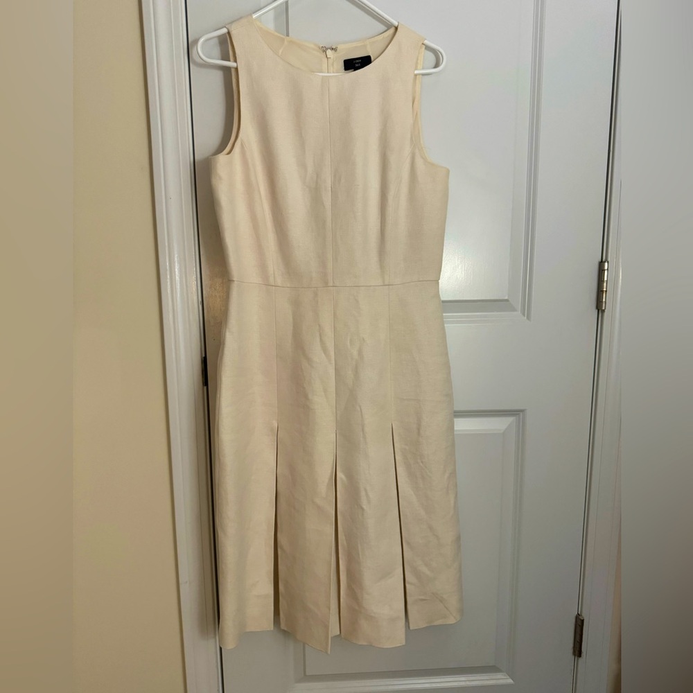 J. Crew Ivory or off-white linen dress size 10T.  Midi length, fully lined. EUC